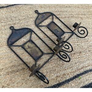 Vintage Wrought Iron Wall Sconces Gothic Spanish Revival Candle Holders set 2